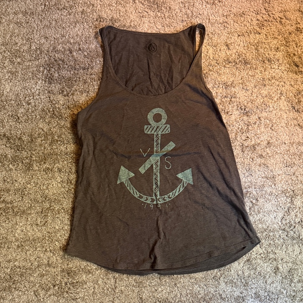 Volcom Anchor Graphic Brown Tank Top Sm